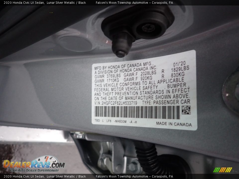 2020 Honda Civic LX Sedan Lunar Silver Metallic / Black Photo #12