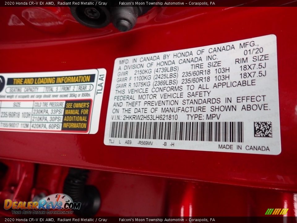 2020 Honda CR-V EX AWD Radiant Red Metallic / Gray Photo #12