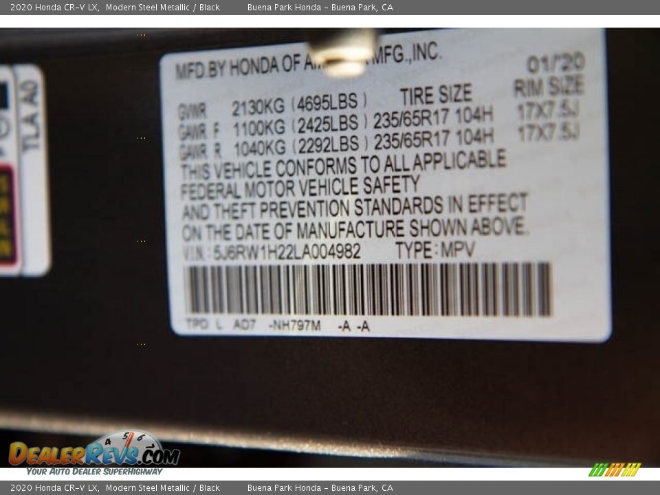 2020 Honda CR-V LX Modern Steel Metallic / Black Photo #27