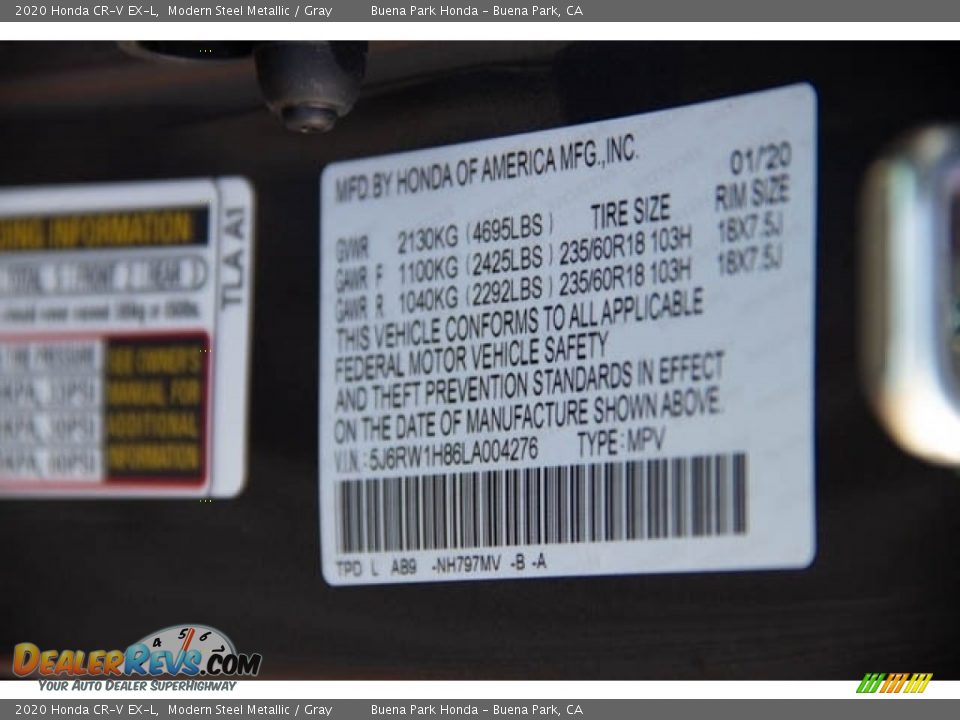 2020 Honda CR-V EX-L Modern Steel Metallic / Gray Photo #28