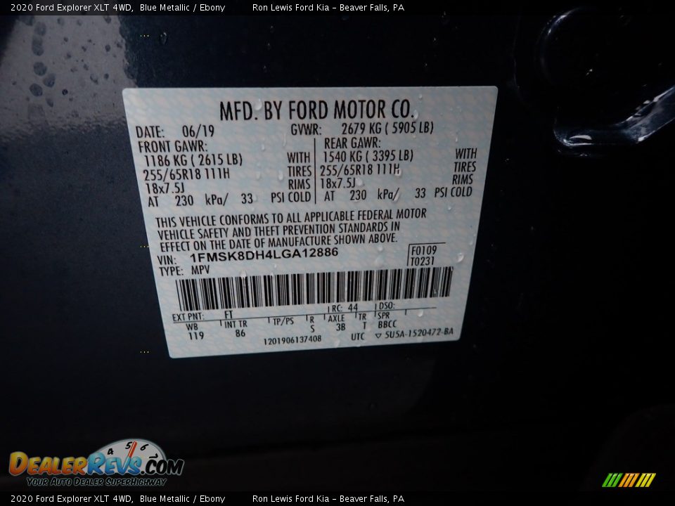 2020 Ford Explorer XLT 4WD Blue Metallic / Ebony Photo #12
