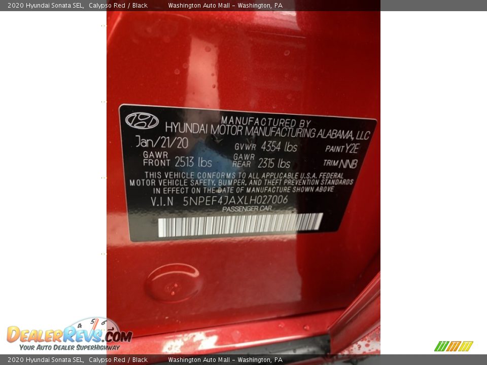 2020 Hyundai Sonata SEL Calypso Red / Black Photo #9