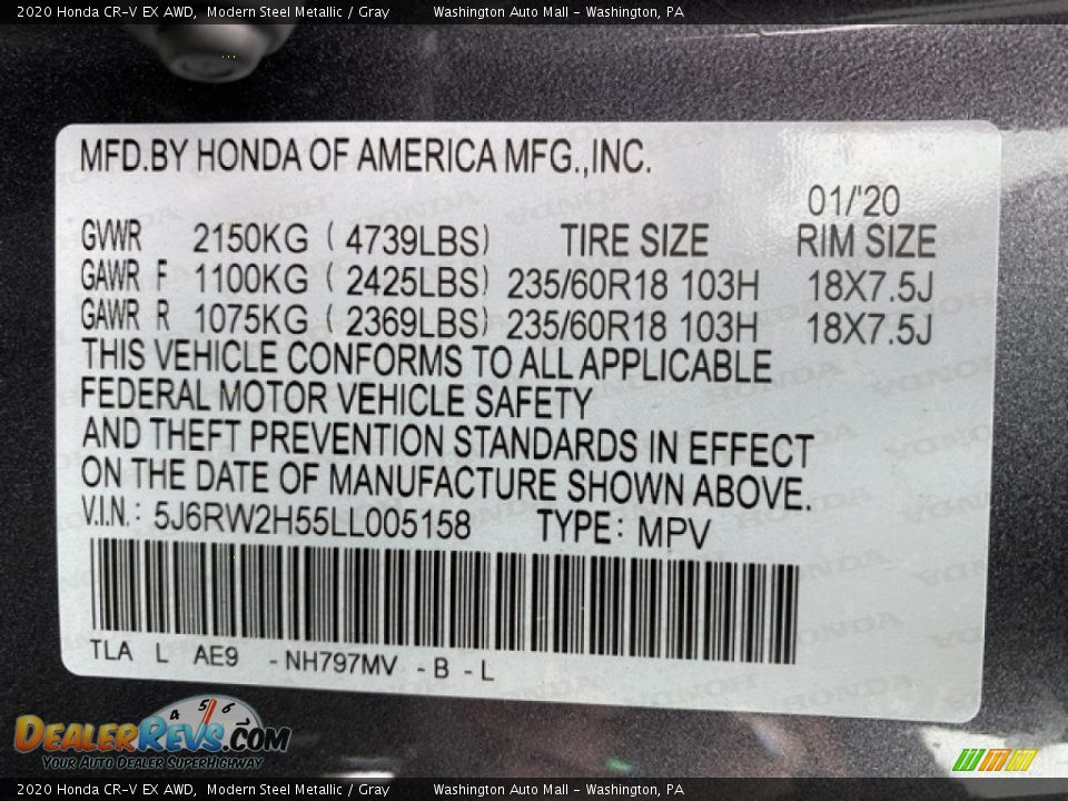 2020 Honda CR-V EX AWD Modern Steel Metallic / Gray Photo #9