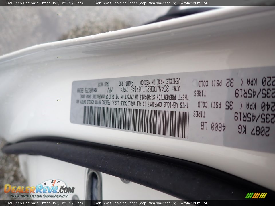 2020 Jeep Compass Limted 4x4 White / Black Photo #14