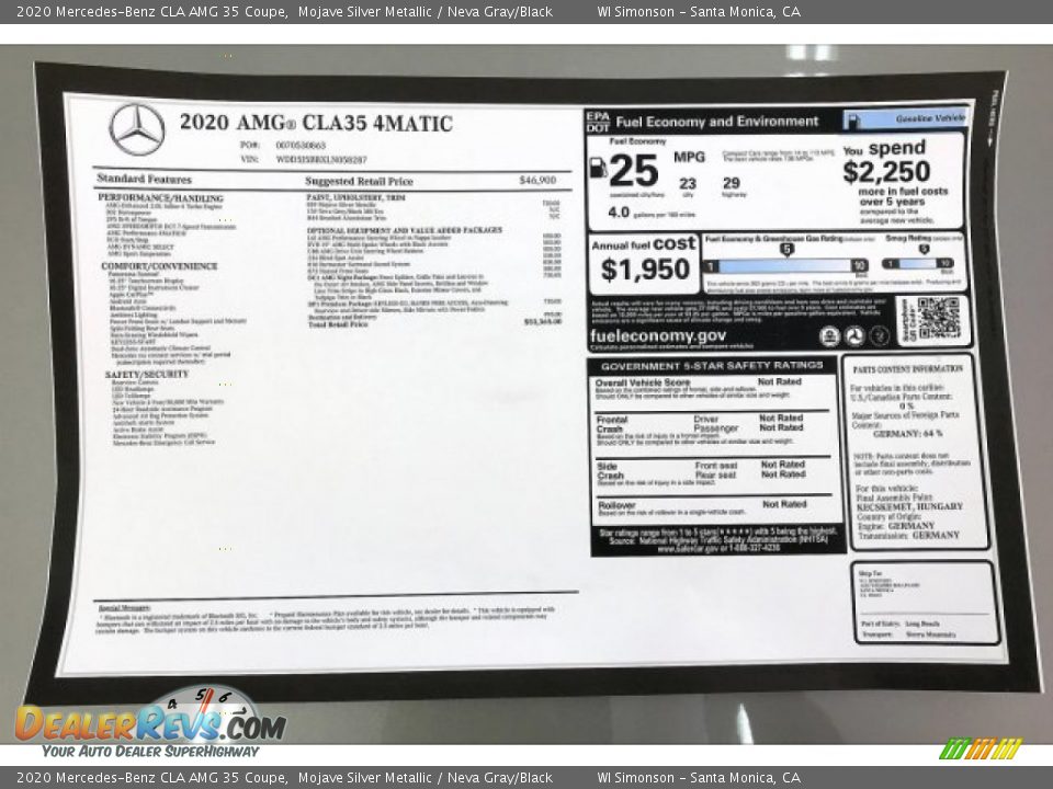 2020 Mercedes-Benz CLA AMG 35 Coupe Window Sticker Photo #11
