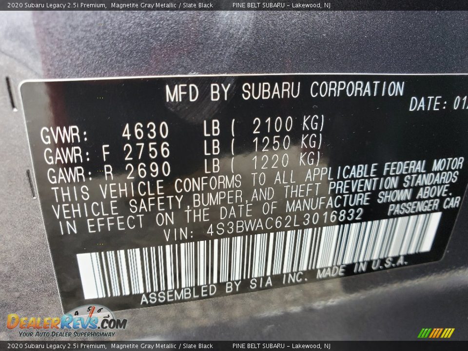 2020 Subaru Legacy 2.5i Premium Magnetite Gray Metallic / Slate Black Photo #9