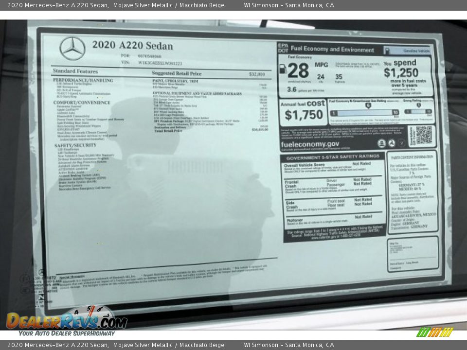 2020 Mercedes-Benz A 220 Sedan Window Sticker Photo #10