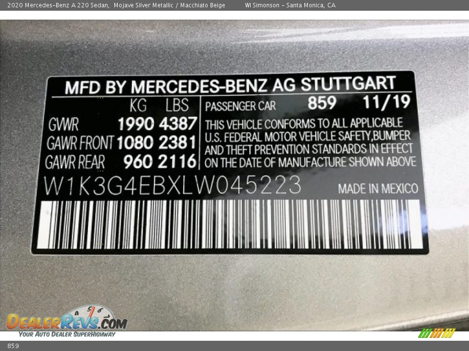 Mercedes-Benz Color Code 859 Mojave Silver Metallic