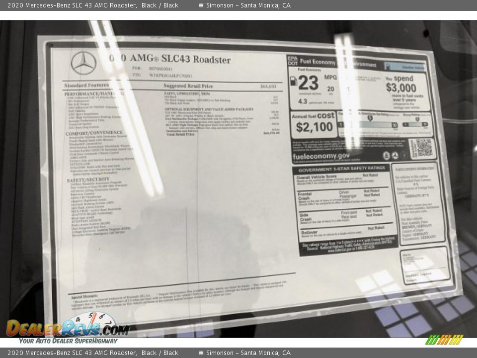 2020 Mercedes-Benz SLC 43 AMG Roadster Window Sticker Photo #10