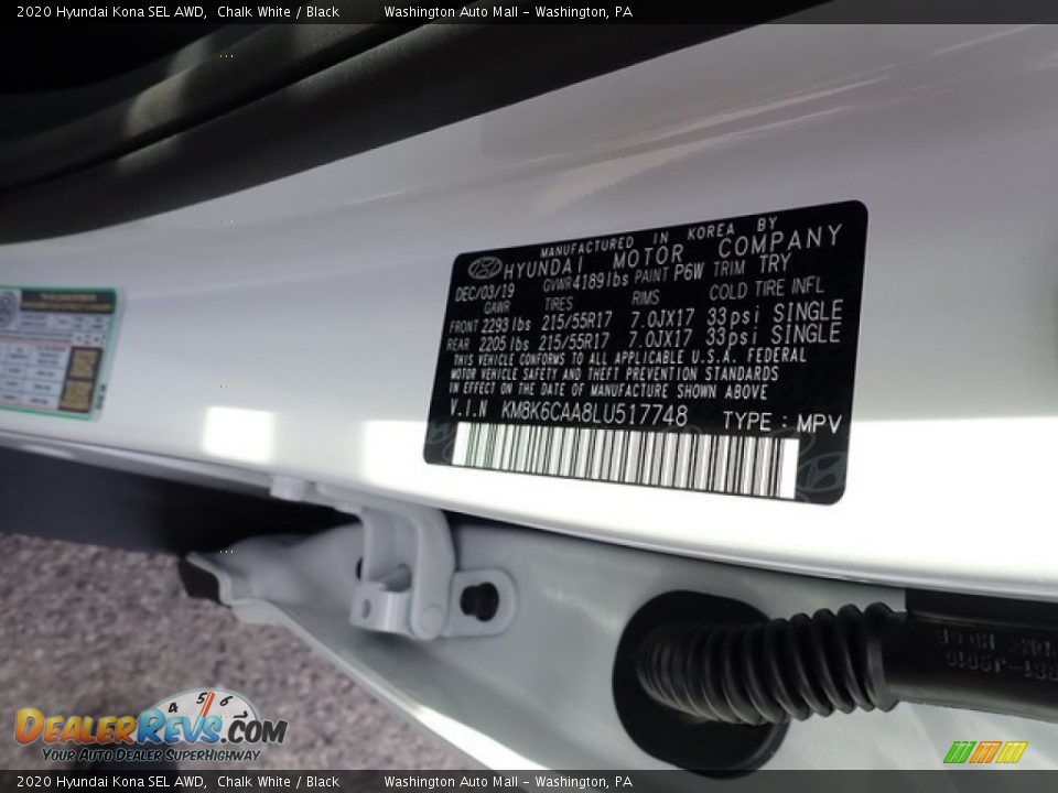 2020 Hyundai Kona SEL AWD Chalk White / Black Photo #12