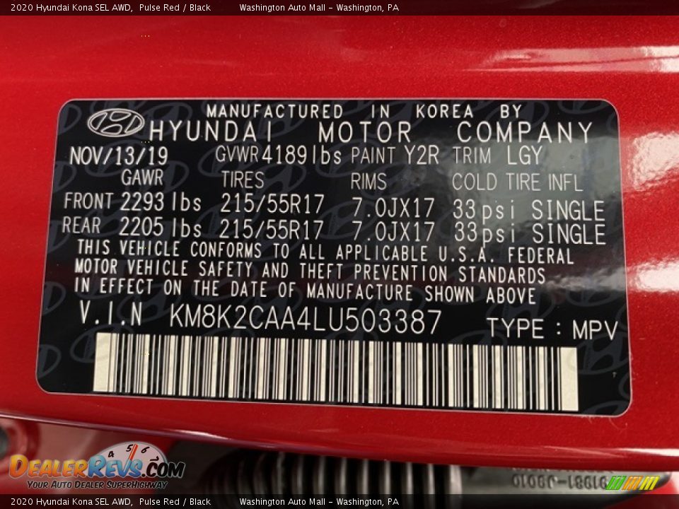 2020 Hyundai Kona SEL AWD Pulse Red / Black Photo #9