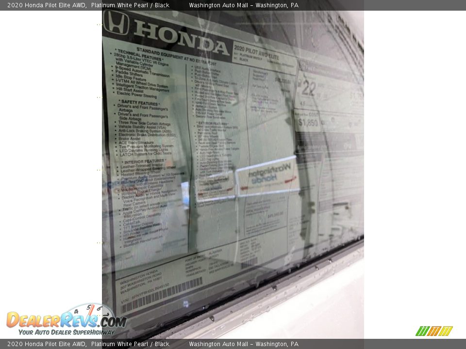 2020 Honda Pilot Elite AWD Platinum White Pearl / Black Photo #15