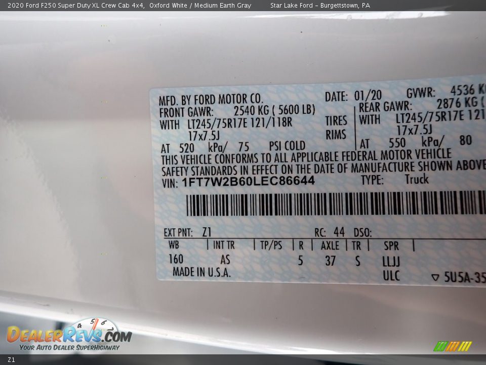 Ford Color Code Z1 Oxford White