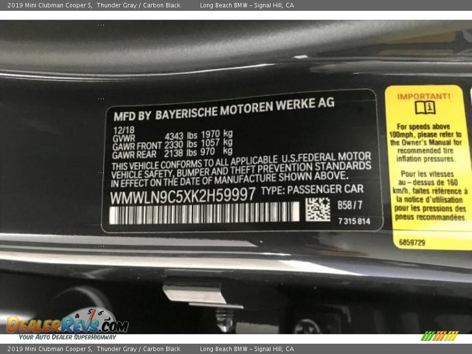 2019 Mini Clubman Cooper S Thunder Gray / Carbon Black Photo #19