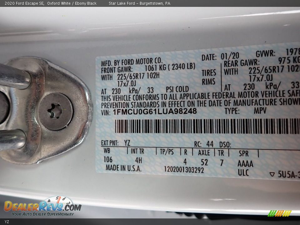 Ford Color Code YZ Oxford White