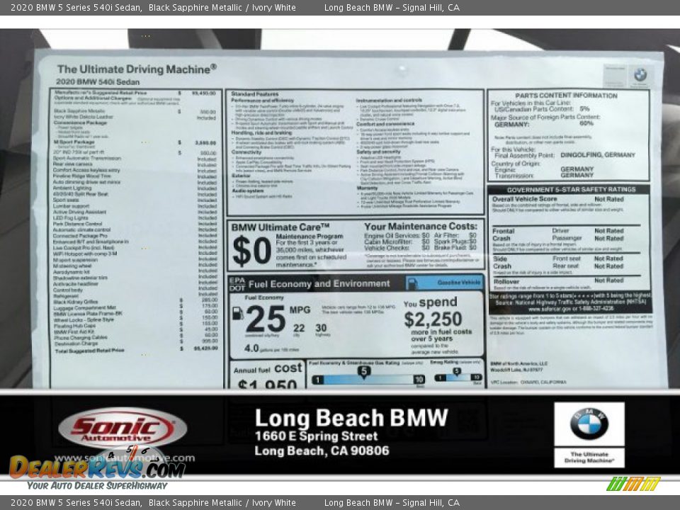 2020 BMW 5 Series 540i Sedan Black Sapphire Metallic / Ivory White Photo #10