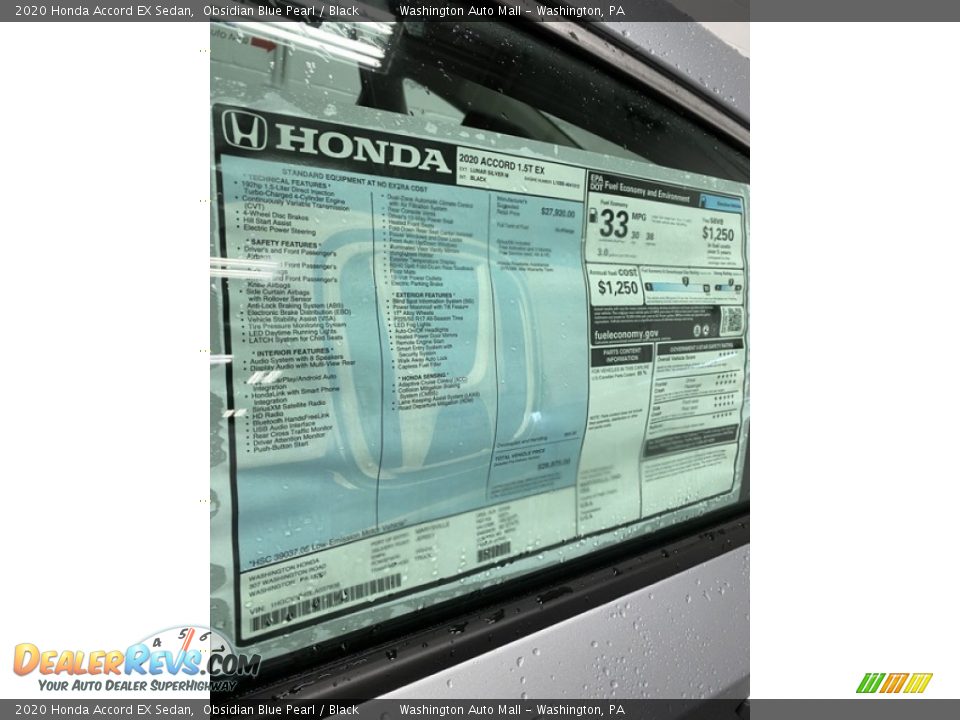 2020 Honda Accord EX Sedan Obsidian Blue Pearl / Black Photo #15