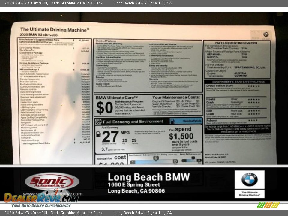 2020 BMW X3 sDrive30i Dark Graphite Metallic / Black Photo #10