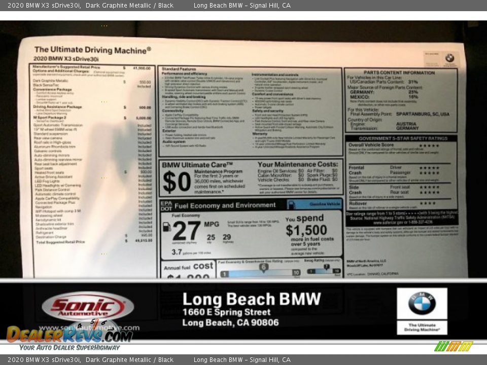 2020 BMW X3 sDrive30i Dark Graphite Metallic / Black Photo #10