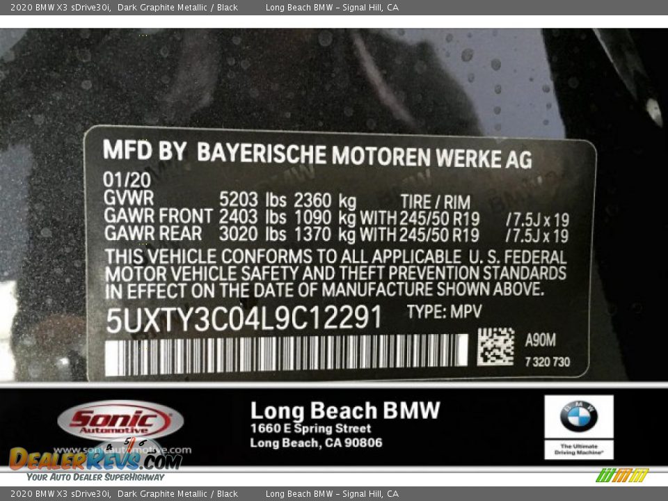 2020 BMW X3 sDrive30i Dark Graphite Metallic / Black Photo #11