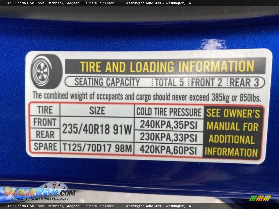 2020 Honda Civic Sport Hatchback Aegean Blue Metallic / Black Photo #8