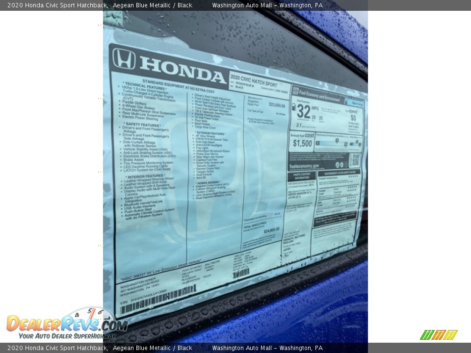 2020 Honda Civic Sport Hatchback Aegean Blue Metallic / Black Photo #15