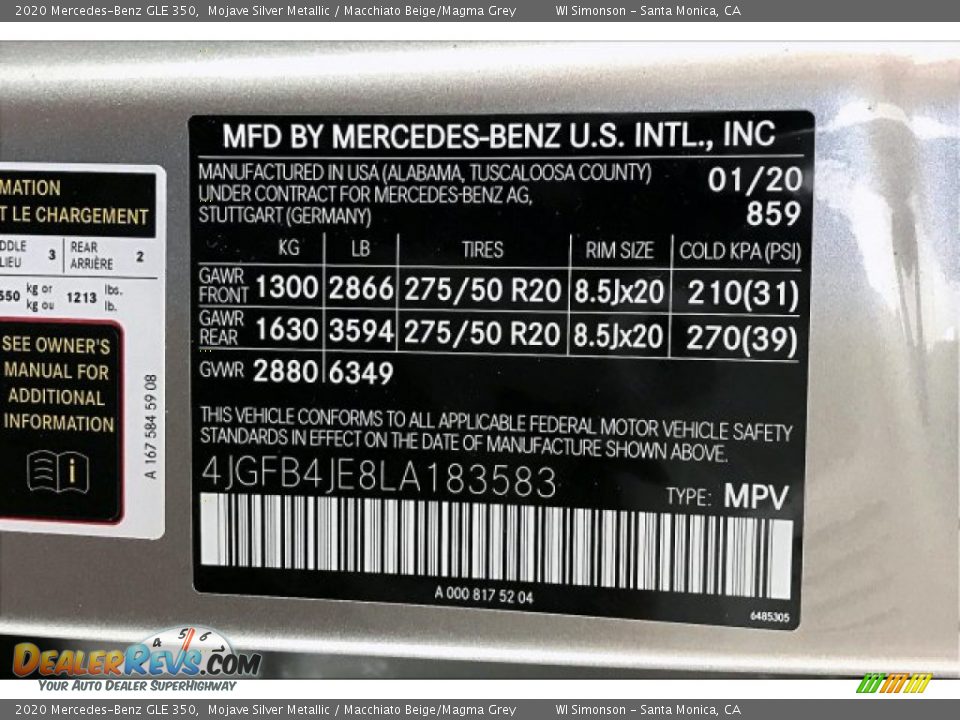 2020 Mercedes-Benz GLE 350 Mojave Silver Metallic / Macchiato Beige/Magma Grey Photo #11