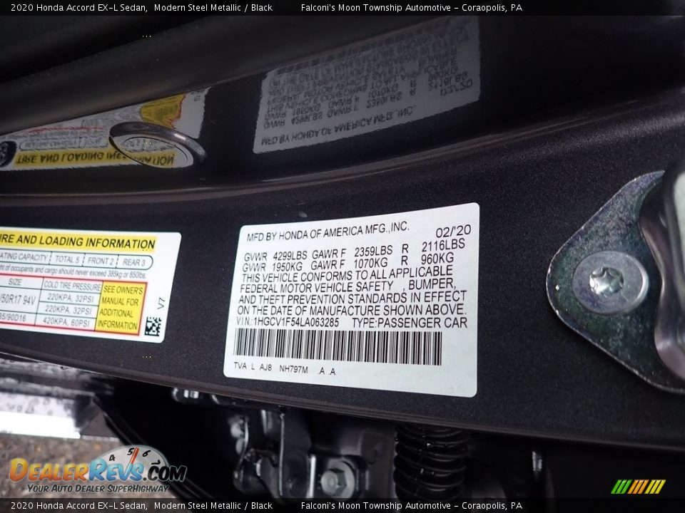 2020 Honda Accord EX-L Sedan Modern Steel Metallic / Black Photo #12