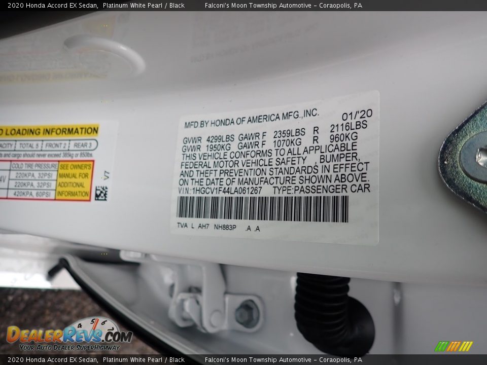 2020 Honda Accord EX Sedan Platinum White Pearl / Black Photo #13