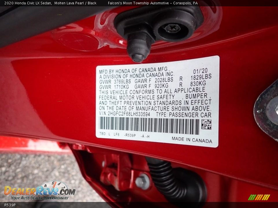 Honda Color Code R539P Molten Lava Pearl