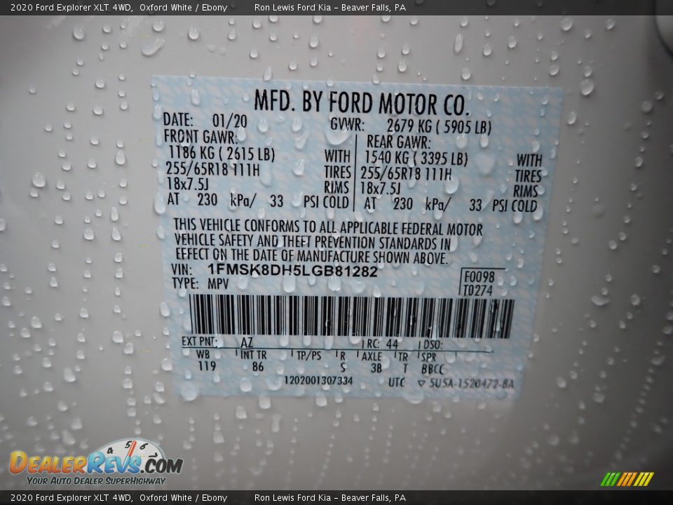 2020 Ford Explorer XLT 4WD Oxford White / Ebony Photo #12