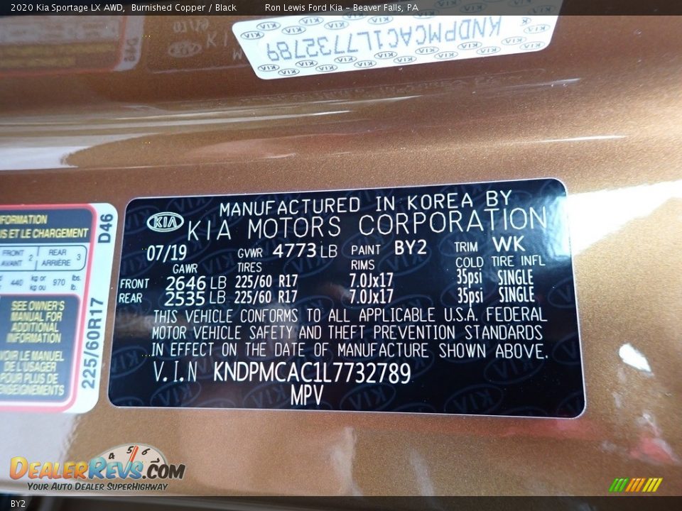 Kia Color Code BY2 Burnished Copper