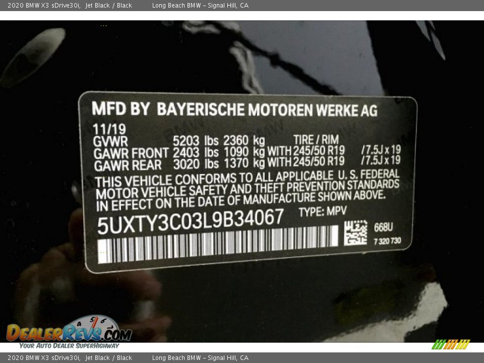 2020 BMW X3 sDrive30i Jet Black / Black Photo #19