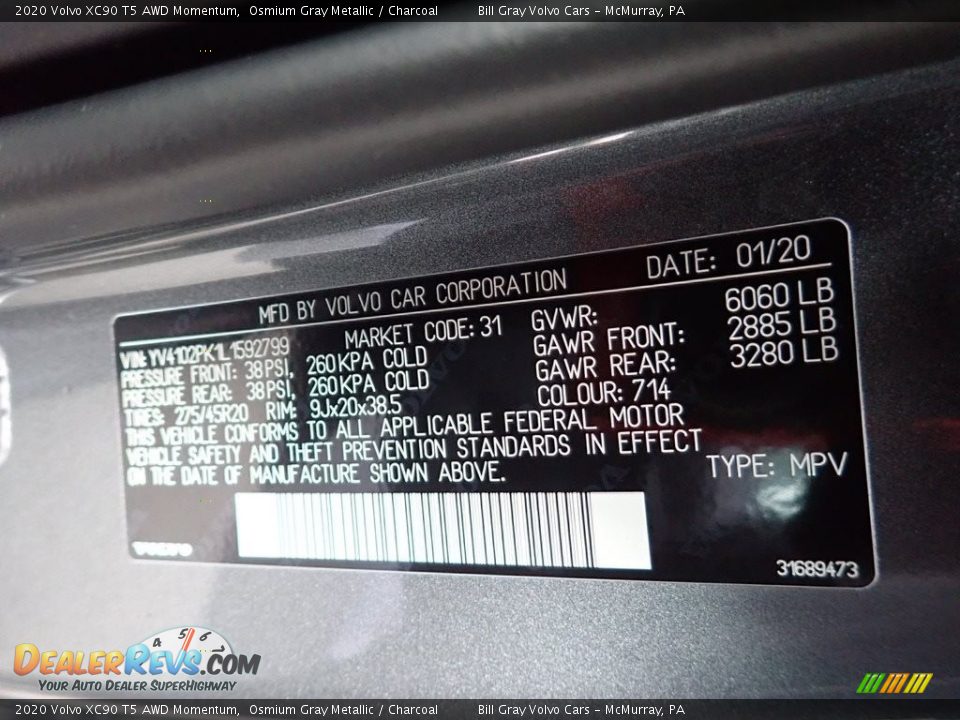 2020 Volvo XC90 T5 AWD Momentum Osmium Gray Metallic / Charcoal Photo #13