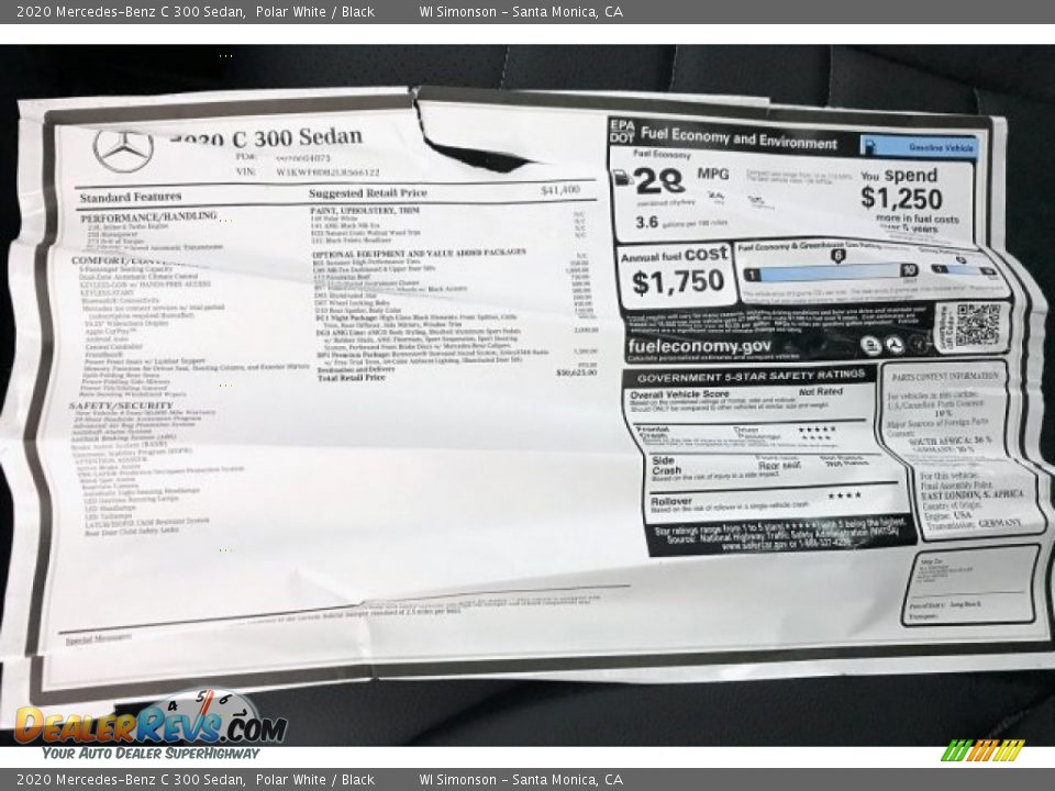 2020 Mercedes-Benz C 300 Sedan Polar White / Black Photo #10