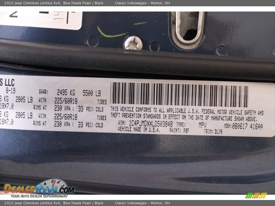2020 Jeep Cherokee Limited 4x4 Blue Shade Pearl / Black Photo #20