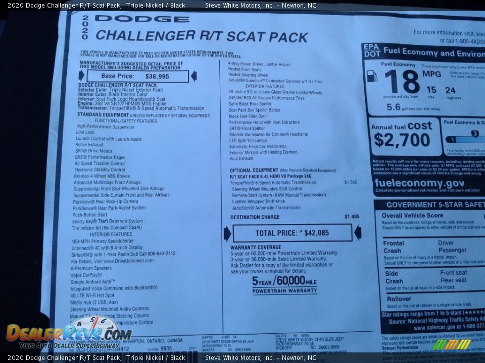 2020 Dodge Challenger R/T Scat Pack Window Sticker Photo #27