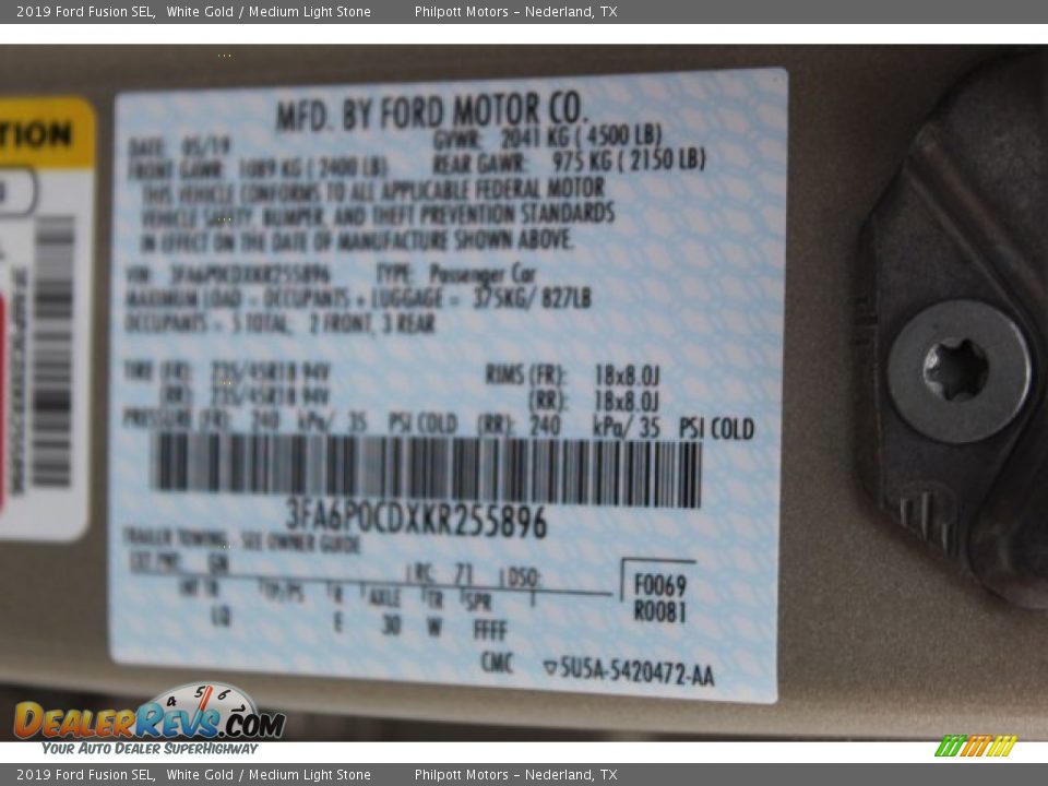 2019 Ford Fusion SEL White Gold / Medium Light Stone Photo #30