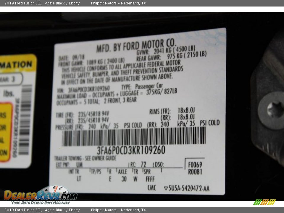 2019 Ford Fusion SEL Agate Black / Ebony Photo #26