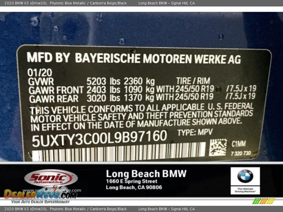 2020 BMW X3 sDrive30i Phytonic Blue Metallic / Canberra Beige/Black Photo #11