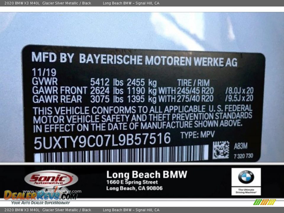 2020 BMW X3 M40i Glacier Silver Metallic / Black Photo #11
