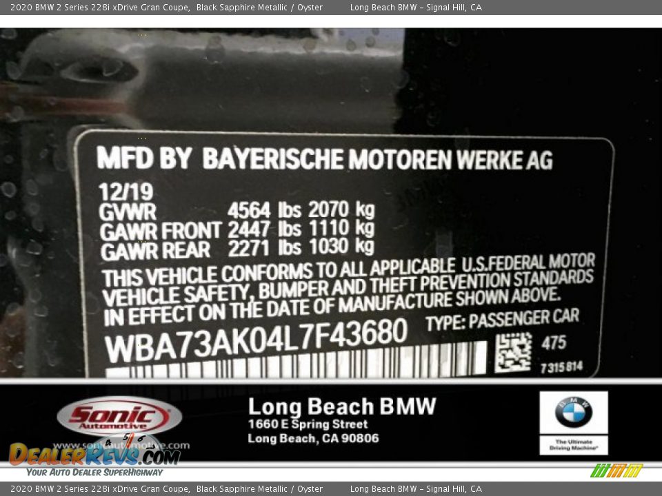 2020 BMW 2 Series 228i xDrive Gran Coupe Black Sapphire Metallic / Oyster Photo #11