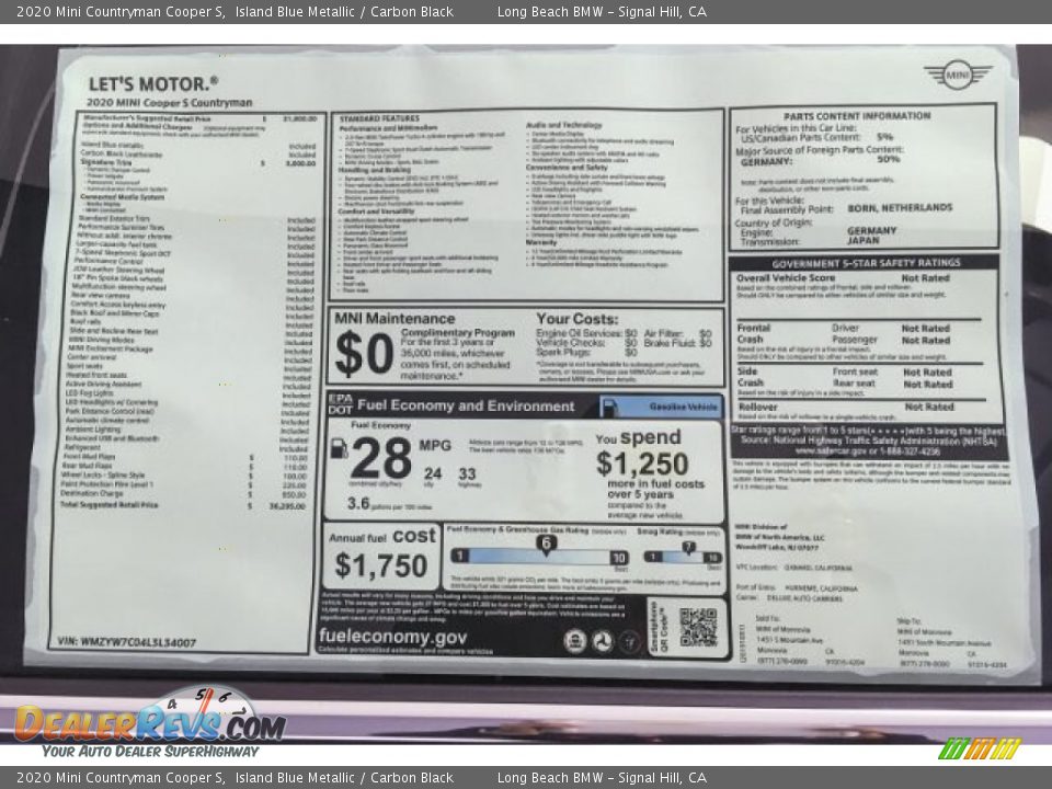 2020 Mini Countryman Cooper S Island Blue Metallic / Carbon Black Photo #10