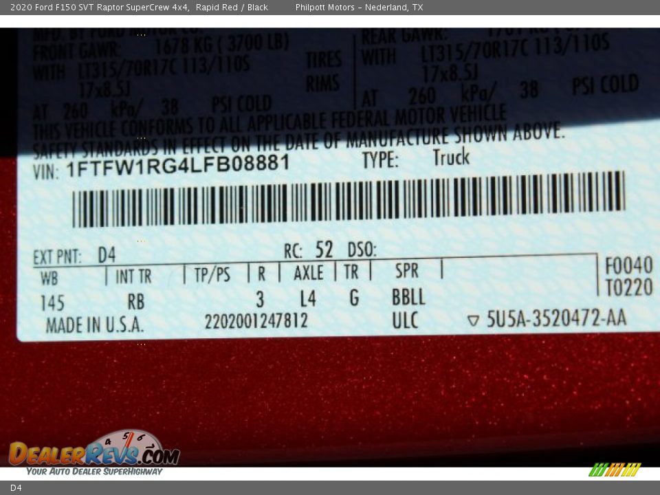 Ford Color Code D4 Rapid Red