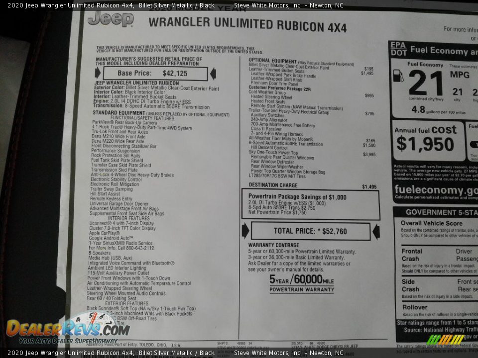 2020 Jeep Wrangler Unlimited Rubicon 4x4 Window Sticker Photo #30