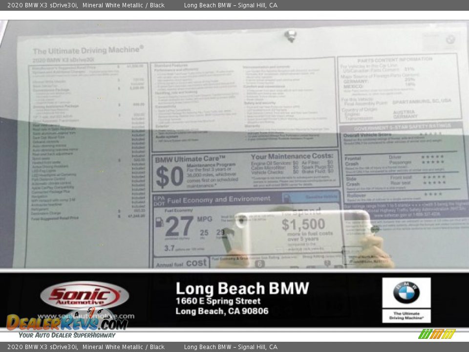2020 BMW X3 sDrive30i Mineral White Metallic / Black Photo #10