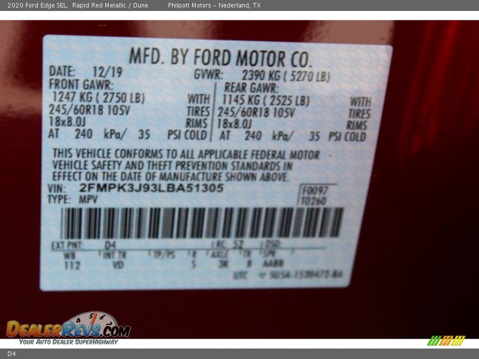 Ford Color Code D4 Rapid Red Metallic