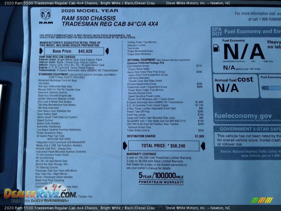 2020 Ram 5500 Tradesman Regular Cab 4x4 Chassis Bright White / Black/Diesel Gray Photo #22