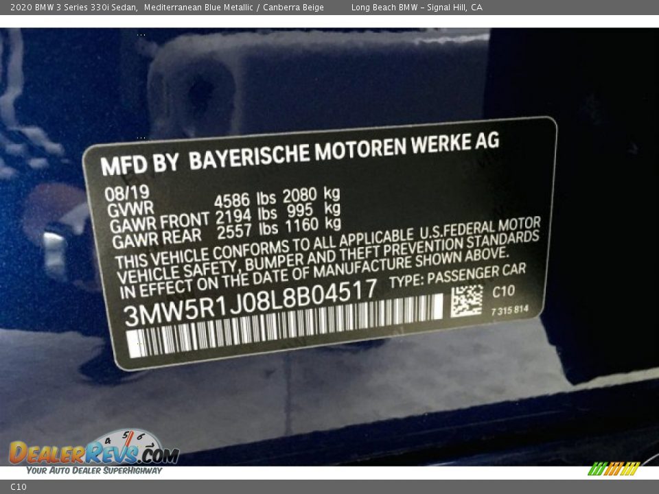 BMW Color Code C10 Mediterranean Blue Metallic