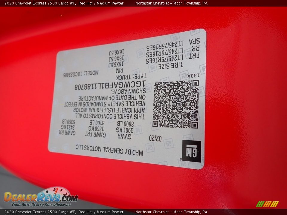 2020 Chevrolet Express 2500 Cargo WT Red Hot / Medium Pewter Photo #14